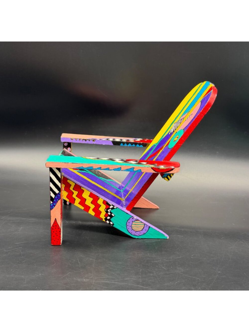 Adirondack Style Chair Doll Miniature 90s Rad Pop Art Abstract Wood Hand Painted - Picture 5 of 15